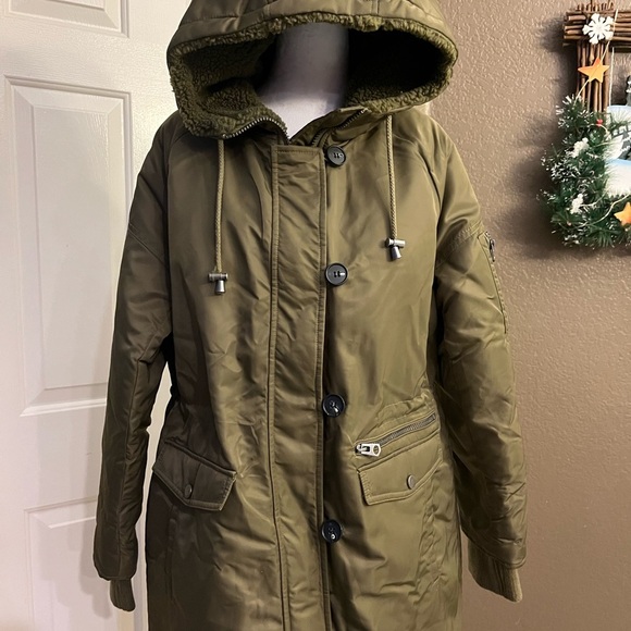 LUCKY BRAND Olive Hooded Women's Jacket SIZE L